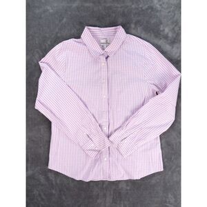 J.Crew Stretch Perfect Button Down Shirt Women’s XL Purple White Gingham Preppy